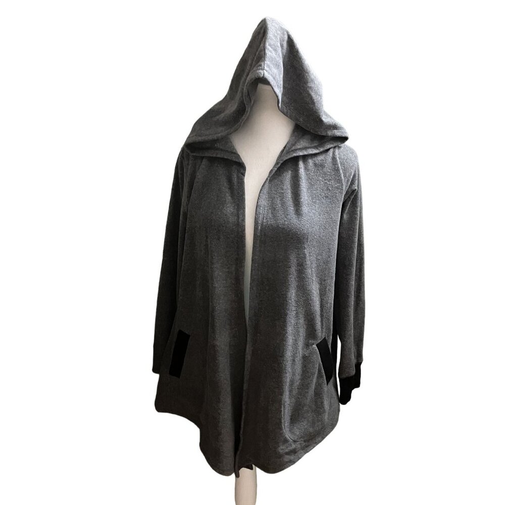 DKNY Women's Hooded Cardigan Jacket Size Small Gray Cozy Open Front Pockets